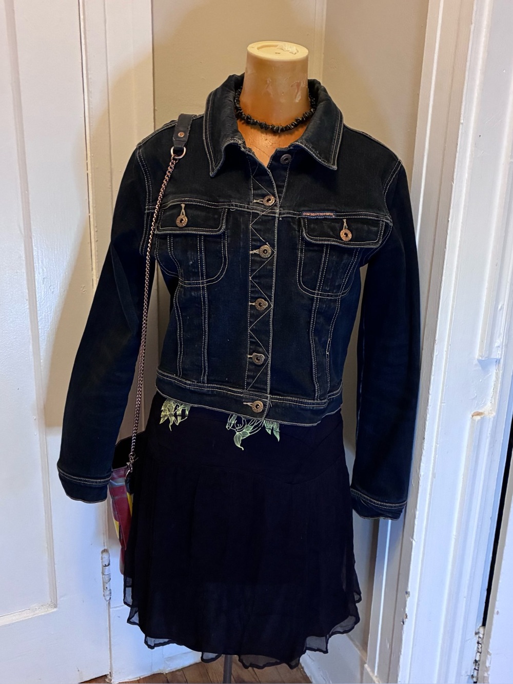 Parasuco 1999 Black Denim Jacket with Tan Contrast Stitching
